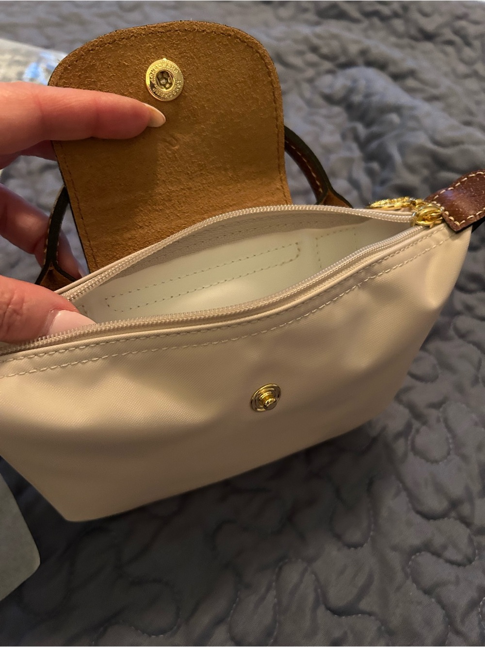Longchamp Mini Le Pliage Top-Handle Bag in Cream and Brown - Picture 4 of 7